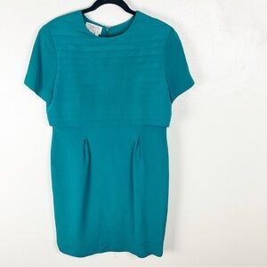 TALBOTS 100% Silk Green Short Sleeves Hidden Back Zipper Dress, Size 12P
